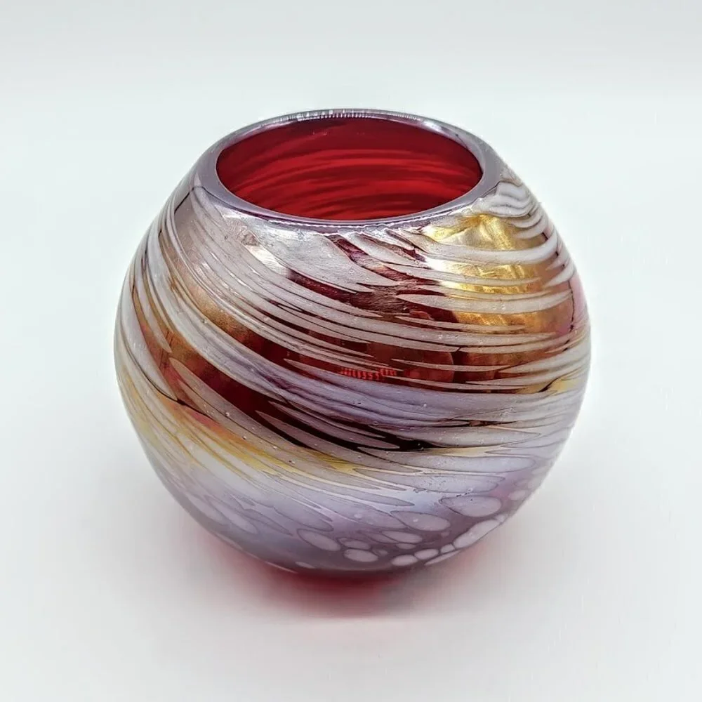 Red Iridescent Handblown Glass Candle Holder